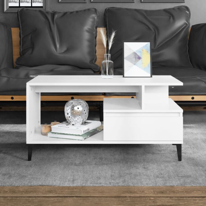 Table basse Blanc 90x49x45 cm Bois d'ingénierie – Image 1