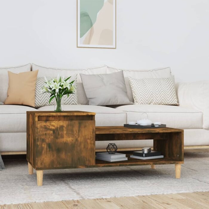 Table basse Chêne fumé 100x50x45 cm Bois d'ingénierie – Image 1