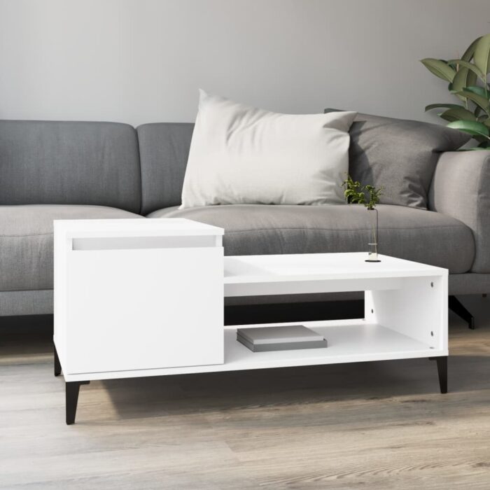 Table basse Blanc 100x50x45 cm Bois d'ingénierie – Image 1