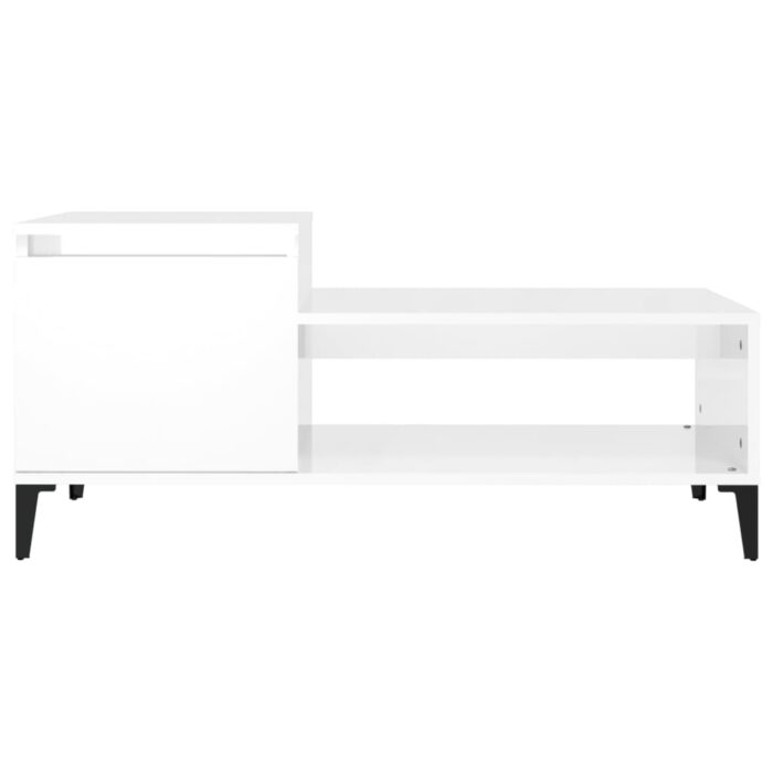 Table basse Blanc brillant 100x50x45 cm Bois d'ingénierie – Image 3
