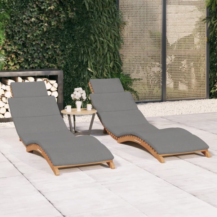 Chaises longues lot de 2 avec coussins Bois massif de teck – Image 1