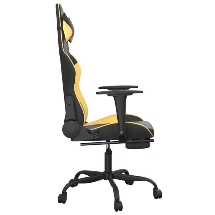 Chaise de jeu avec repose-pied Noir et doré Similicuir – Image 2