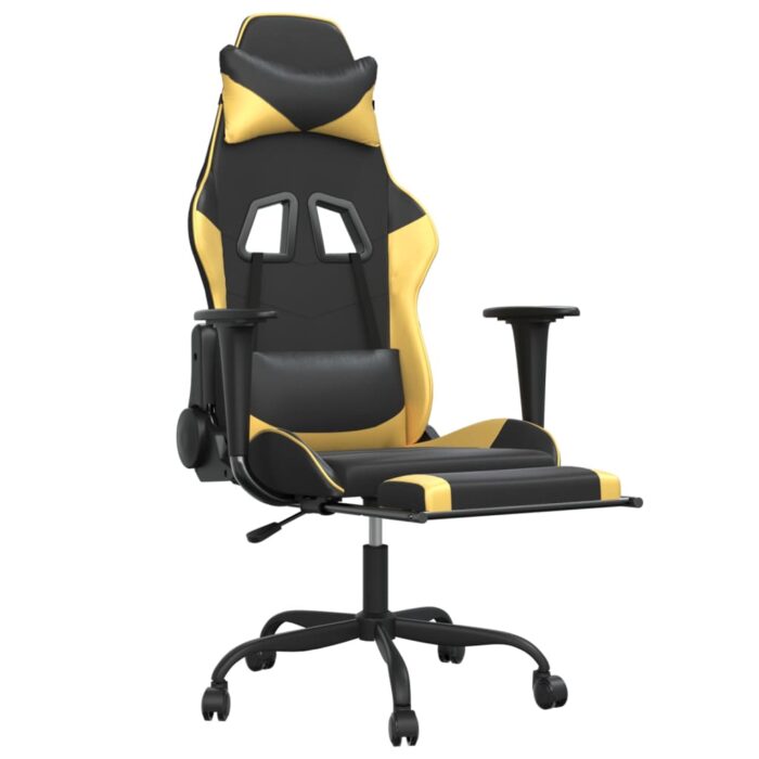 Chaise de jeu avec repose-pied Noir et doré Similicuir – Image 4