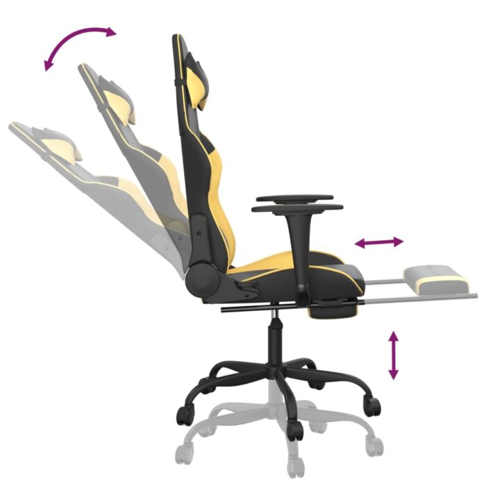 Chaise de jeu avec repose-pied Noir et doré Similicuir – Image 5