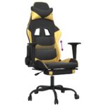 Chaise de jeu avec repose-pied Noir et doré Similicuir – Image 6