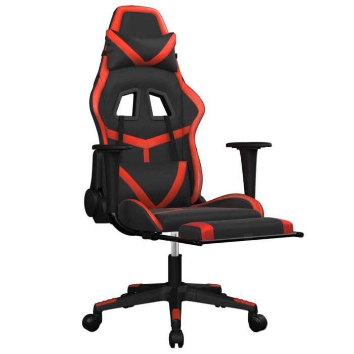 Chaise de jeu avec repose-pied Noir et rouge Similicuir – Image 4