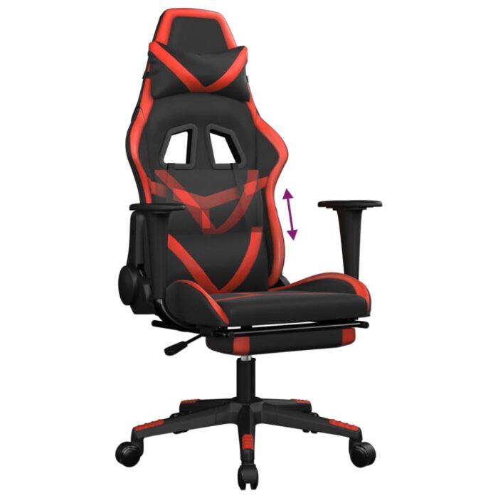 Chaise de jeu avec repose-pied Noir et rouge Similicuir – Image 6