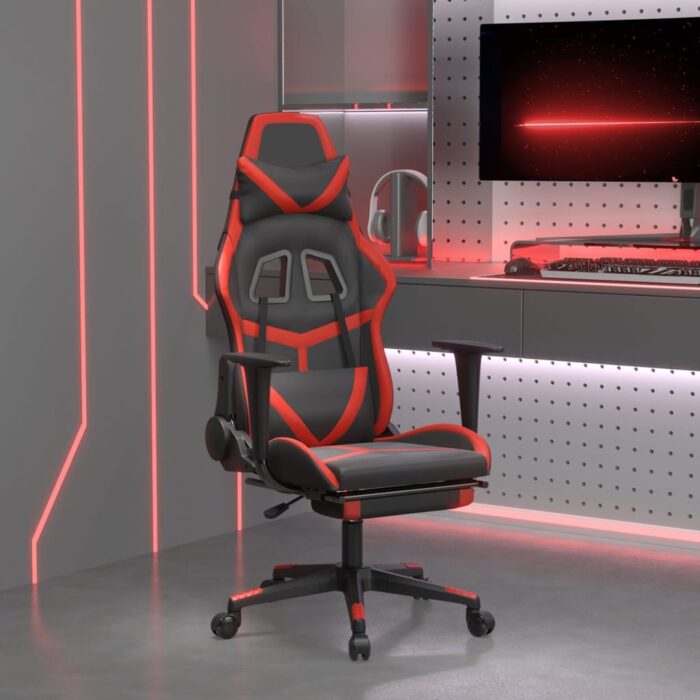 Chaise de jeu avec repose-pied Noir et rouge Similicuir – Image 1