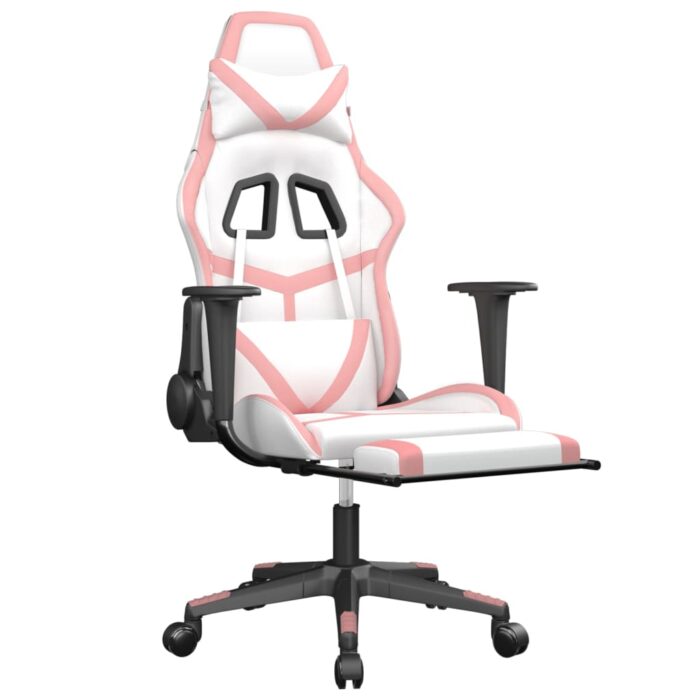 Chaise de jeu avec repose-pied Blanc et rose Similicuir – Image 4