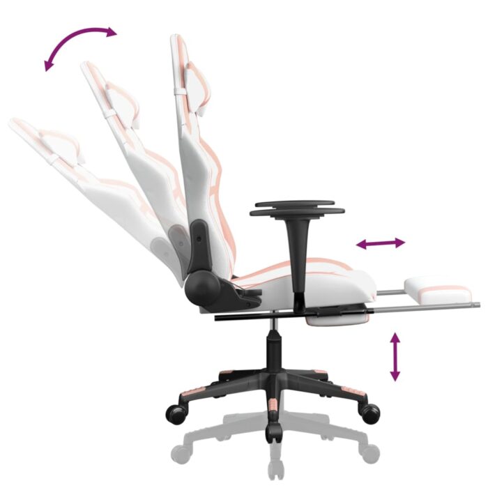 Chaise de jeu avec repose-pied Blanc et rose Similicuir – Image 5