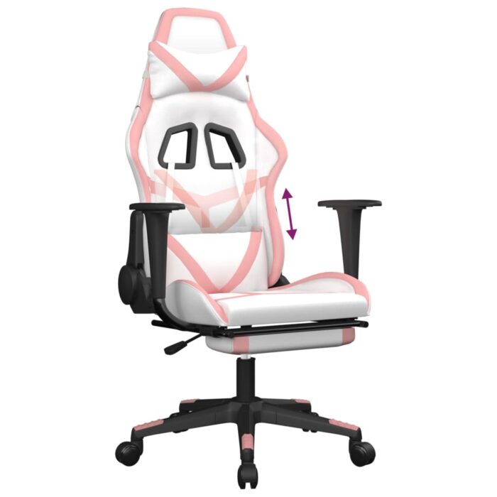 Chaise de jeu avec repose-pied Blanc et rose Similicuir – Image 6