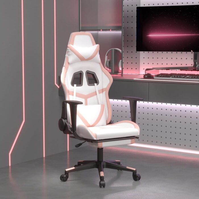 Chaise de jeu avec repose-pied Blanc et rose Similicuir – Image 1