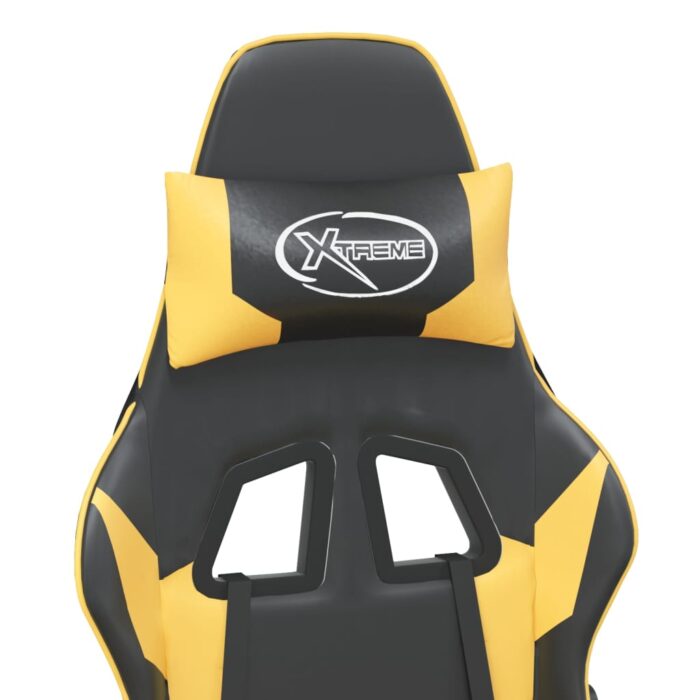 Chaise de jeu avec repose-pied Noir et doré Similicuir – Image 10