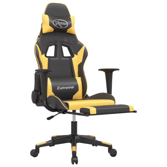 Chaise de jeu avec repose-pied Noir et doré Similicuir – Image 4