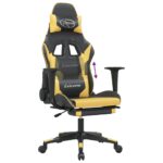 Chaise de jeu avec repose-pied Noir et doré Similicuir – Image 6