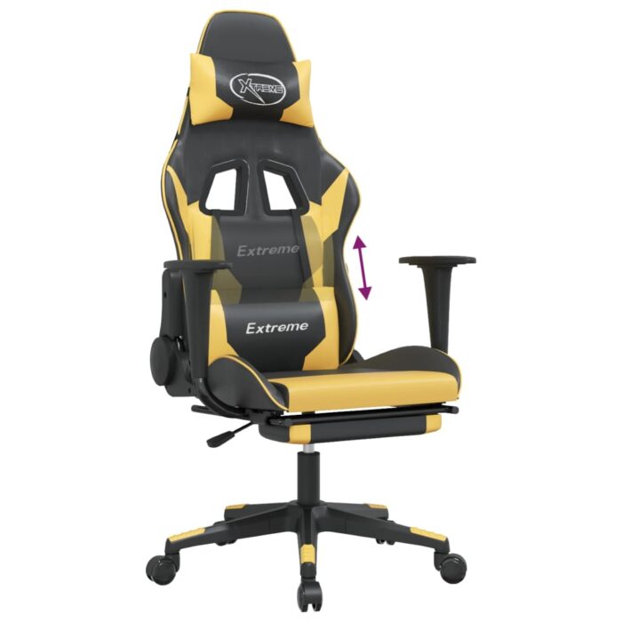 Chaise de jeu avec repose-pied Noir et doré Similicuir – Image 6
