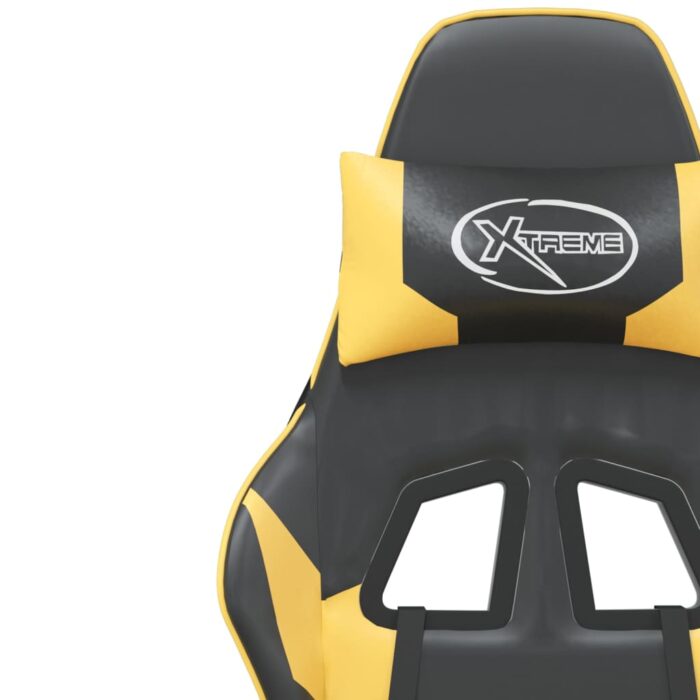 Chaise de jeu avec repose-pied Noir et doré Similicuir – Image 8