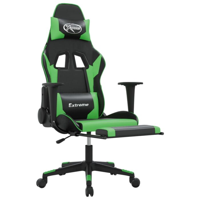Chaise de jeu avec repose-pied Noir et vert Similicuir – Image 4