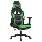 Chaise de jeu avec repose-pied Noir et vert Similicuir – Image 6