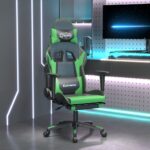 Chaise de jeu avec repose-pied Noir et vert Similicuir