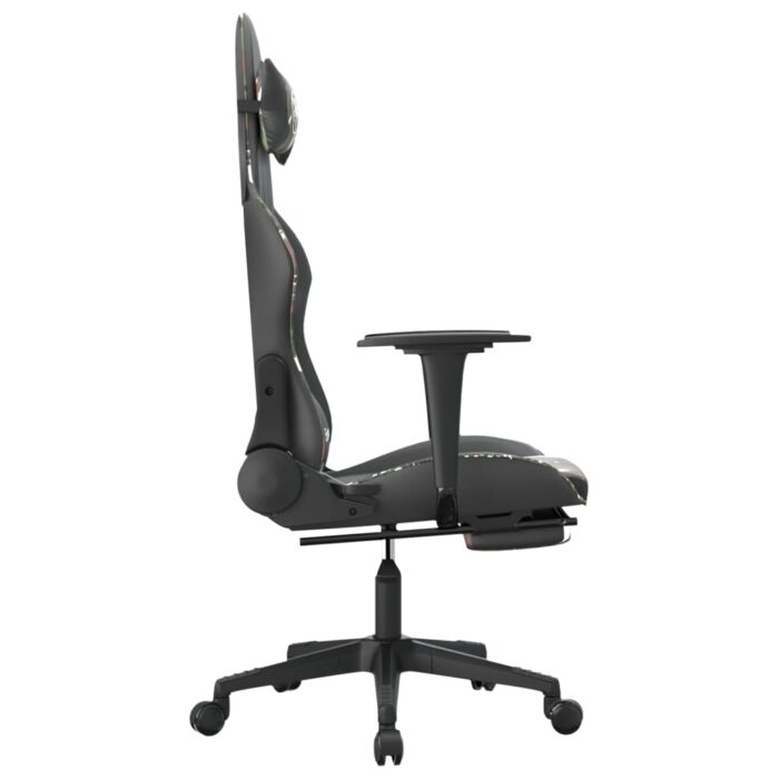 Chaise de jeu avec repose-pied Noir et camouflage Similicuir – Image 2