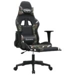 Chaise de jeu avec repose-pied Noir et camouflage Similicuir – Image 4