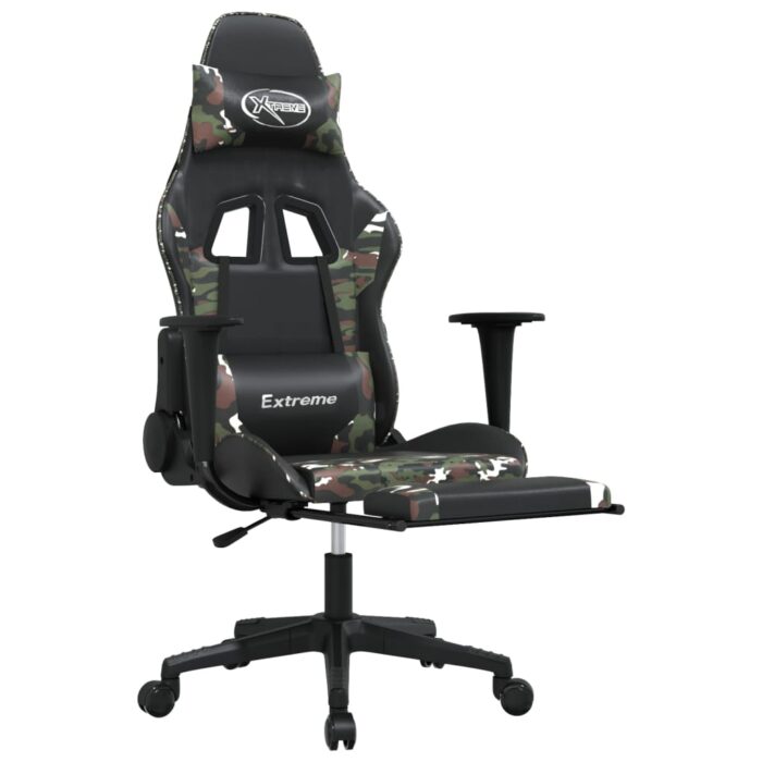 Chaise de jeu avec repose-pied Noir et camouflage Similicuir – Image 4