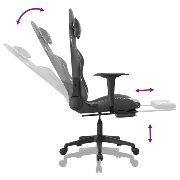 Chaise de jeu avec repose-pied Noir et camouflage Similicuir – Image 5