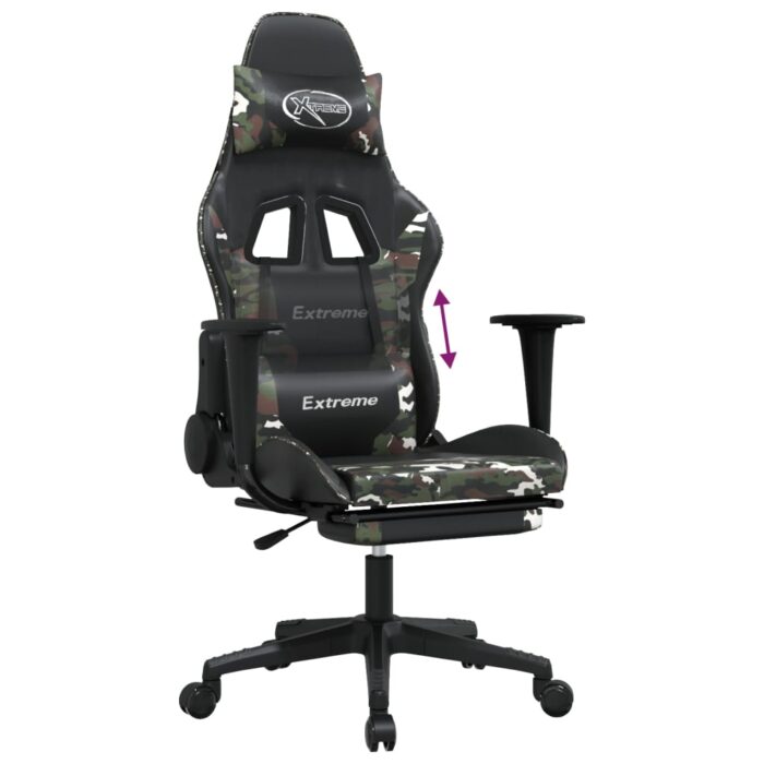 Chaise de jeu avec repose-pied Noir et camouflage Similicuir – Image 6