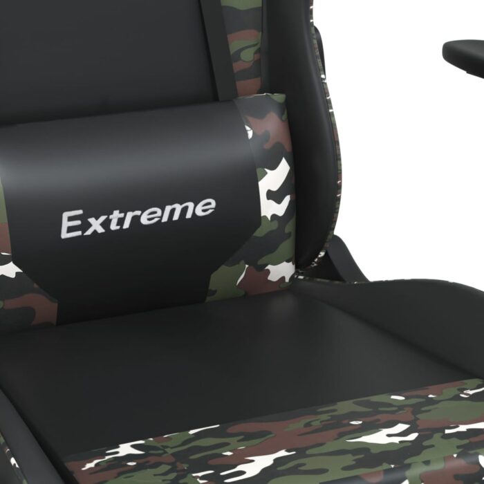 Chaise de jeu avec repose-pied Noir et camouflage Similicuir – Image 7