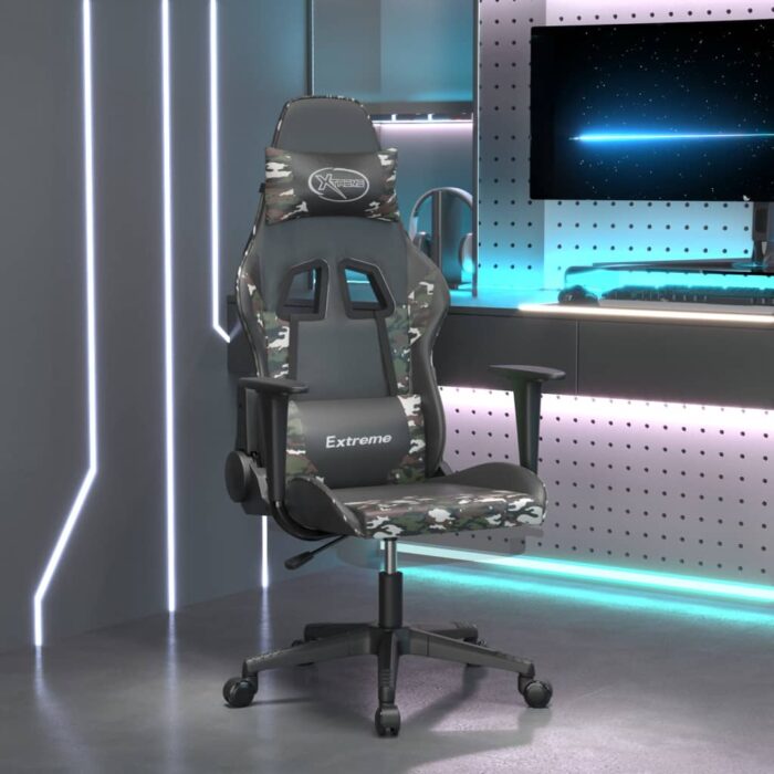 Chaise de jeu avec repose-pied Noir et camouflage Similicuir – Image 1