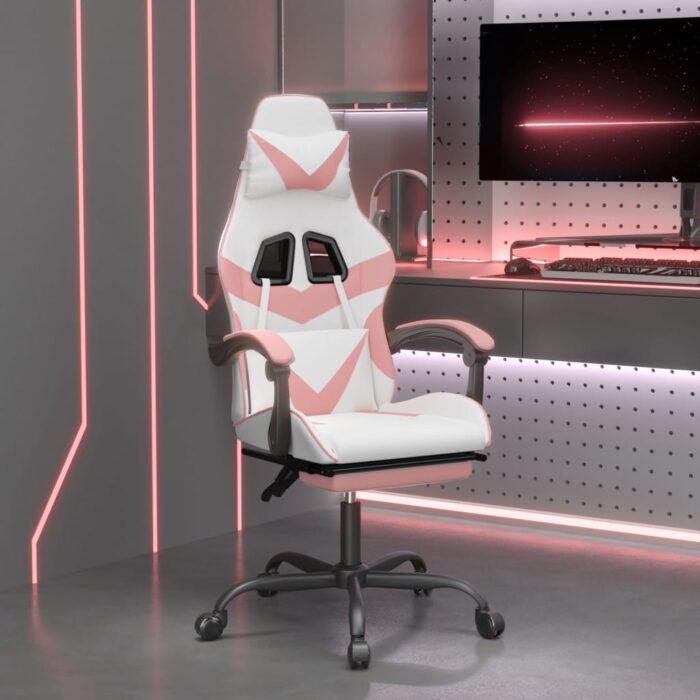 Chaise de jeu avec repose-pied Blanc et rose Similicuir – Image 1