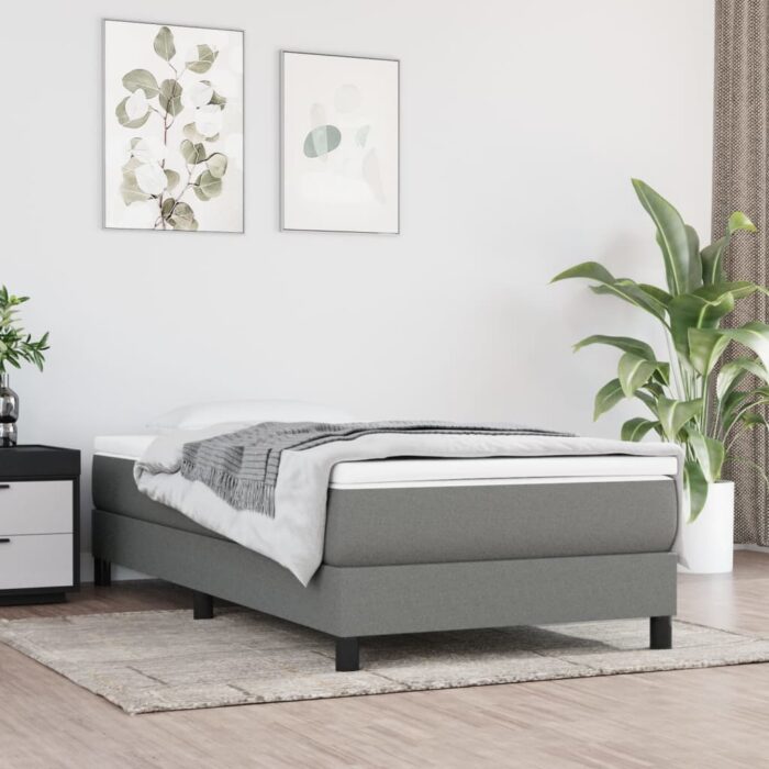 Cadre de lit sans matelas gris foncé 100x200 cm tissu – Image 1