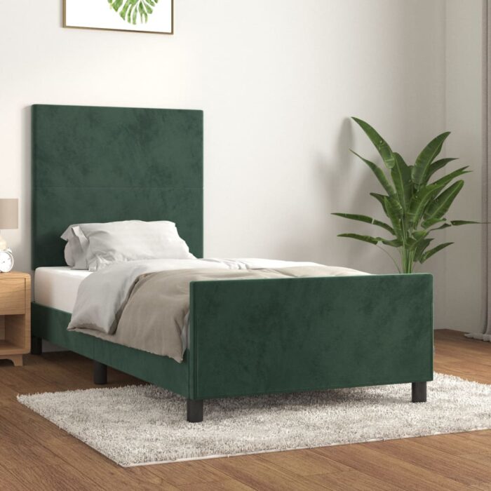 Cadre de lit sans matelas vert foncé 80x200 cm velours – Image 1