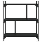 Bibliothèque à 3 niveaux noir 76x32x88 cm bois d'ingénierie – Image 2