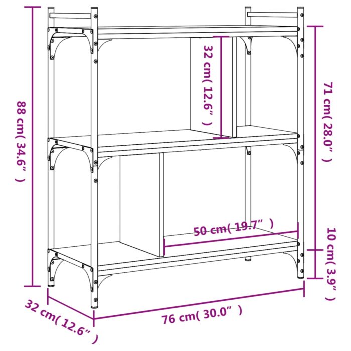 Bibliothèque 3 niveaux chêne sonoma 76x32x88 cm – Image 7