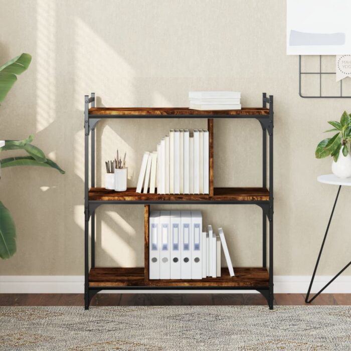 Bibliothèque 3 niveaux chêne fumé 76x32x88 cm bois d'ingénierie – Image 1