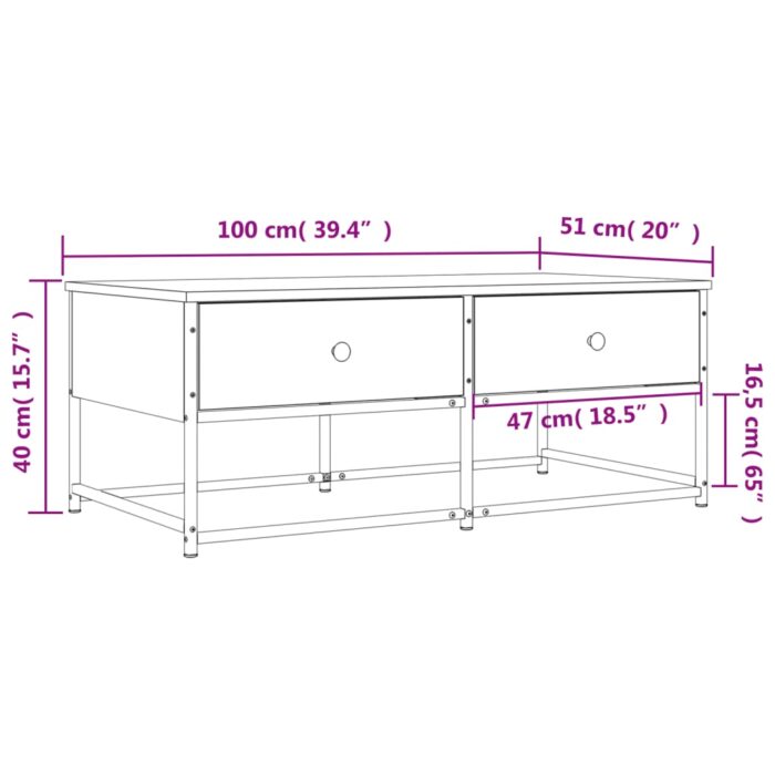 Table basse noir 100x51x40 cm bois d'ingénierie – Image 9