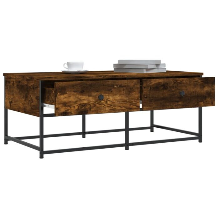 Table basse chêne fumé 100x51x40 cm bois d'ingénierie – Image 2