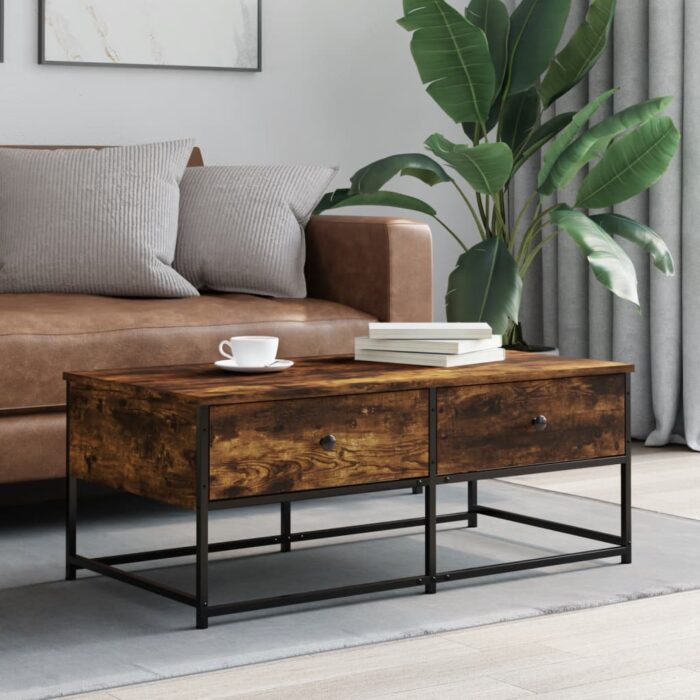 Table basse chêne fumé 100x51x40 cm bois d'ingénierie – Image 1