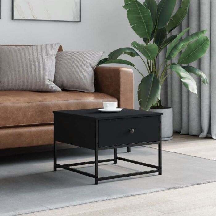 Table basse noir 51x51x40 cm bois d'ingénierie – Image 1