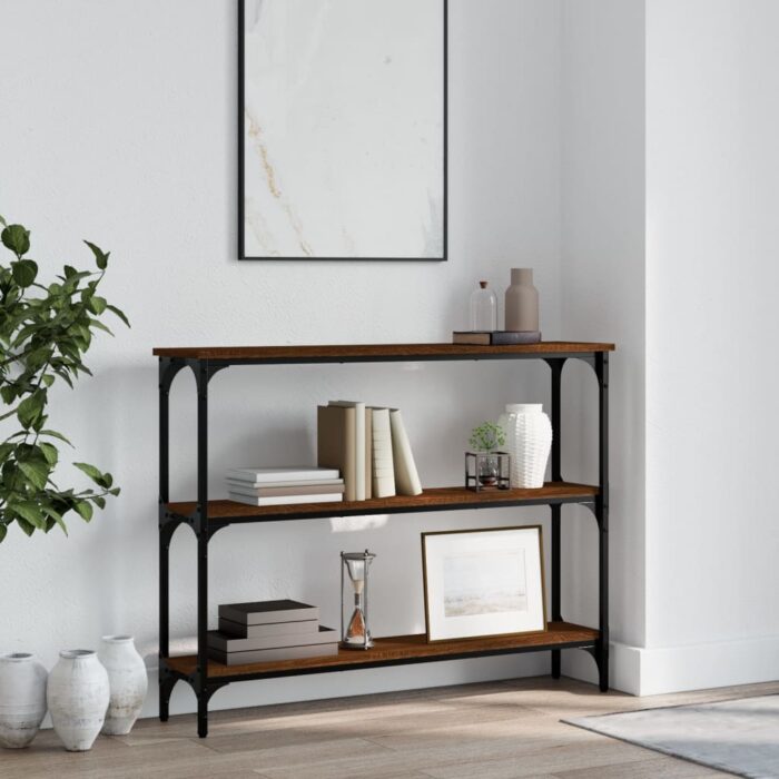 Table console chêne marron 100x22,5x75 cm bois d'ingénierie – Image 1