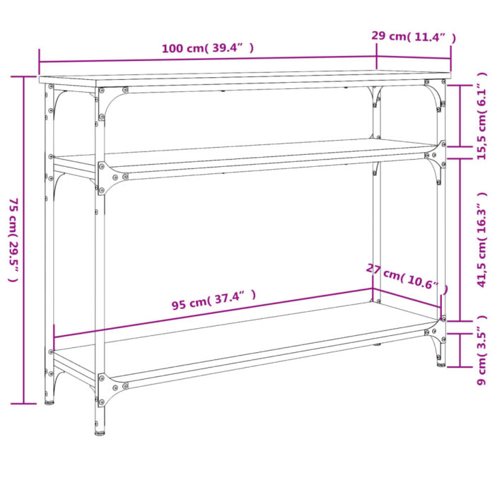 Table console chêne marron 100x29x75 cm bois d'ingénierie – Image 7