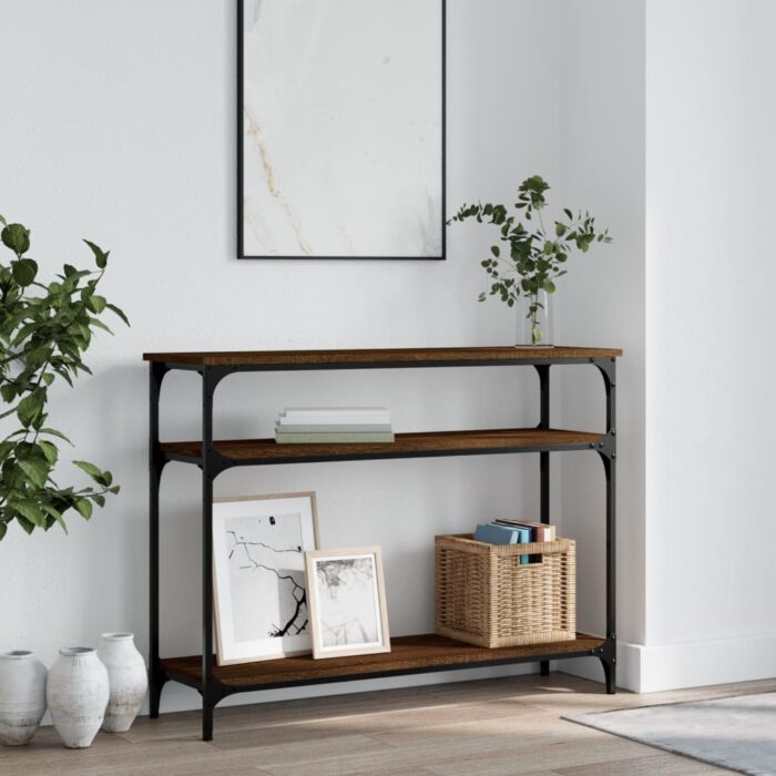 Table console chêne marron 100x29x75 cm bois d'ingénierie – Image 1