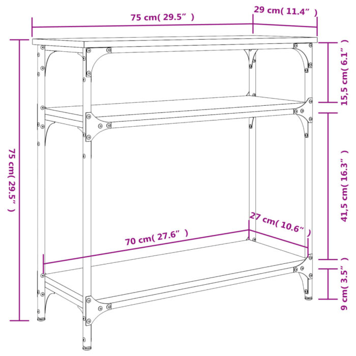 Table console chêne fumé 75x29x75 cm bois d'ingénierie – Image 7