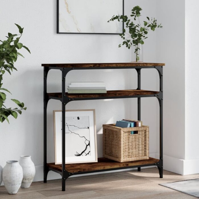 Table console chêne fumé 75x29x75 cm bois d'ingénierie – Image 1