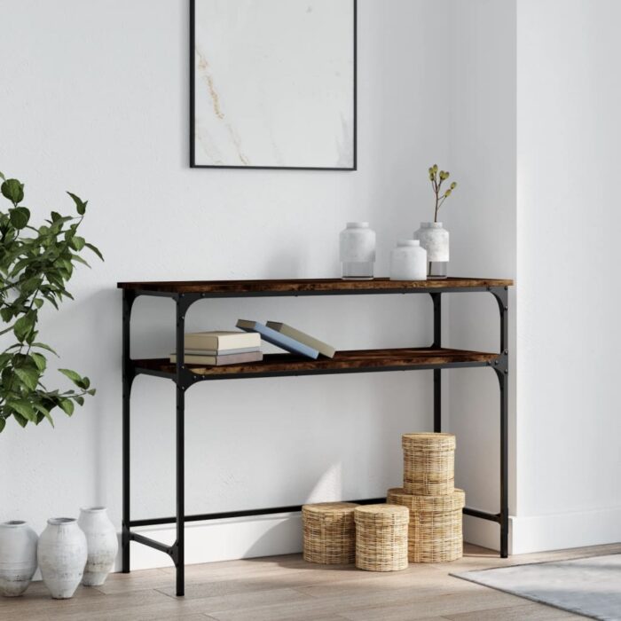 Table console chêne fumé 100x35,5x75 cm bois d'ingénierie – Image 1