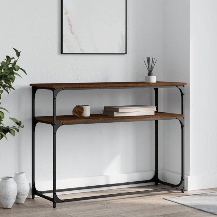 Table console chêne marron 100x35,5x75 cm bois d'ingénierie – Image 1