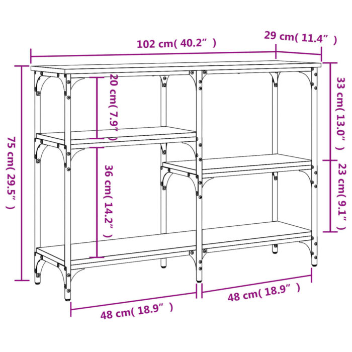 Table console chêne fumé 102x29x75 cm bois d'ingénierie – Image 7