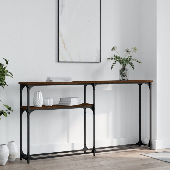 Table console chêne marron 145x22,5x75 cm bois d'ingénierie – Image 1